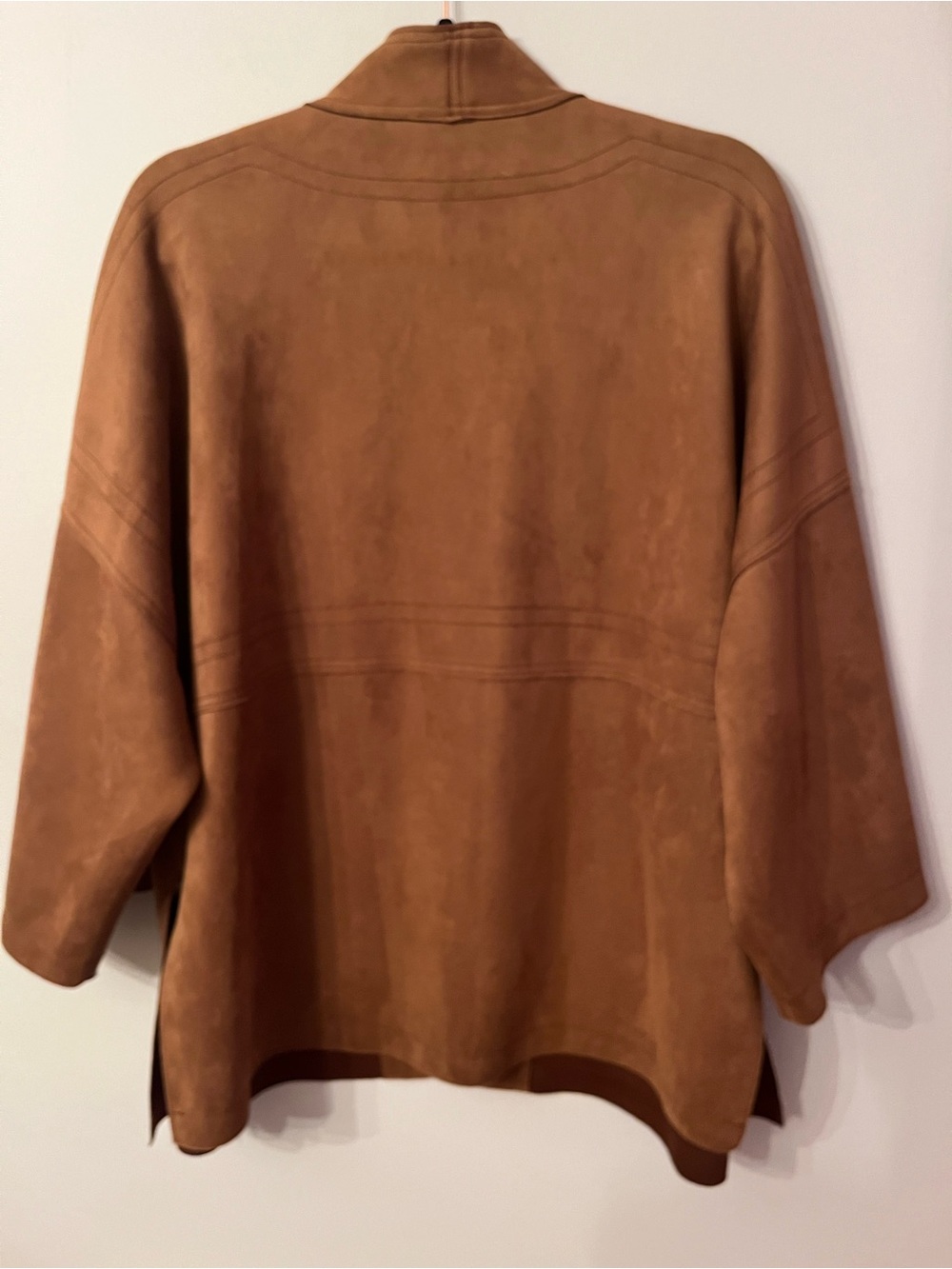 By Anthropologie Cognac Faux Suede Kimono Jacket - Size L - Picture 4 of 13